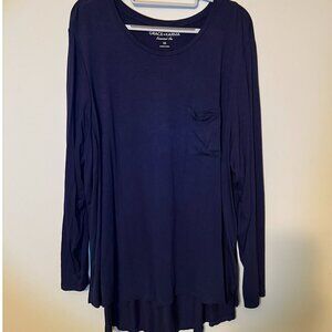 Grace + Karma Essential Tee 3X Pocket Navy Blue Long Sleeve Tunic Length Comfy